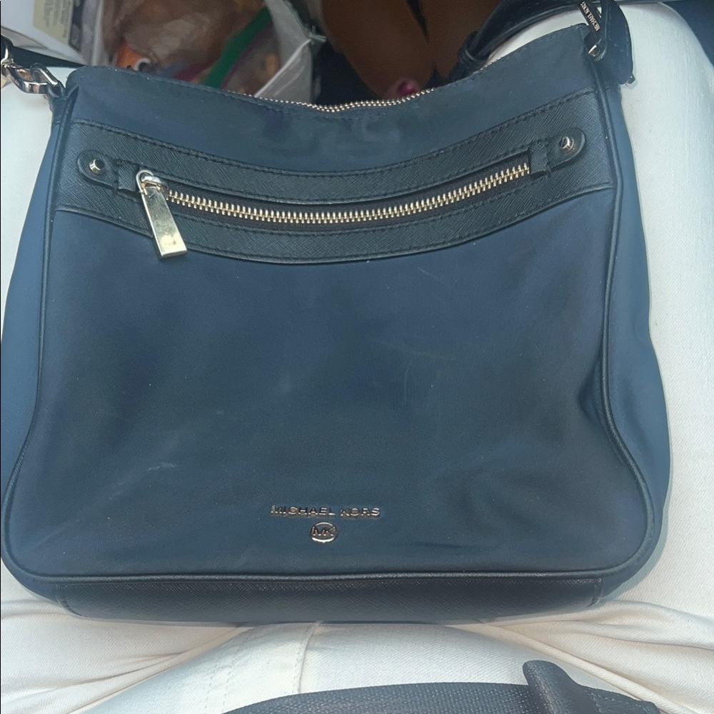 Michael Kors Navy Shoulder Bag with Gold Accents